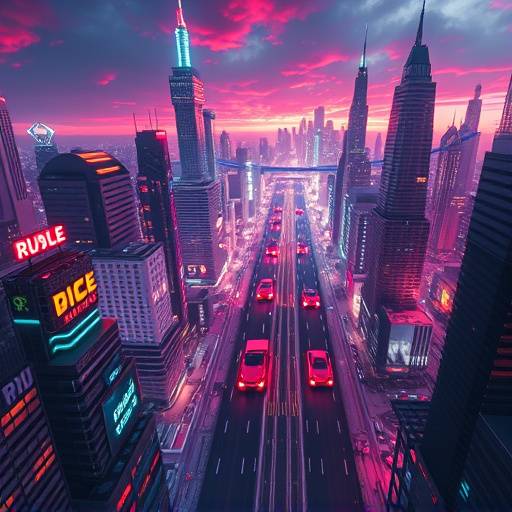 Affiche de la série 'Chroniques du Futur', montrant une ville futuriste avec des voitures volantes.